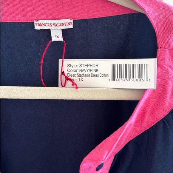 Nwt Frances Valentine Stephanie Embroidered Tunic Dress 1X Maxi navy/pink - Picture 5 of 6